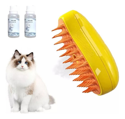 3 In 1 Depilación Cepillo De Vapor Para Mascotas Peine Cepillo Automático Amarillo Cepillo Eléctrico De Limpieza A Vapor Y Gatos