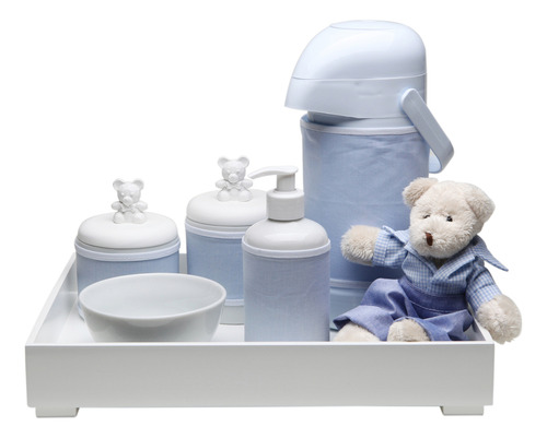 Kit Higiene Toys Claro Urso Azul Quarto Bebê Infantil Menino