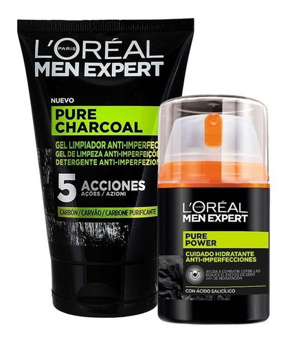 Kit Men Expert Pure Power: Crema Anti Acne + Gel De Limpieza