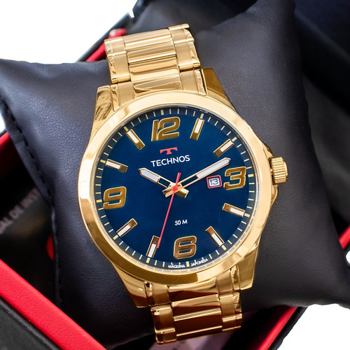 Imagem 7 de 9 de Relógio Technos Masculino Aço Dourado Preto Original