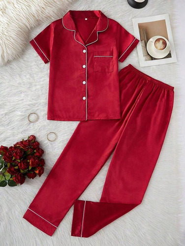 Pijamas Para Mujer De Satén Sedoso Cómodo Ropa Para Dormir