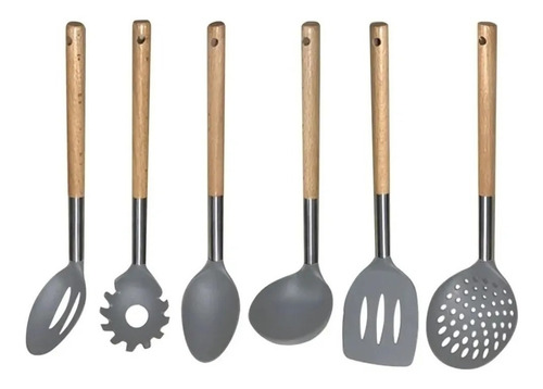 Imagen 2 de 2 de Set Utensilios Hudson Base Giratoria Nylon Gris Mango Madera