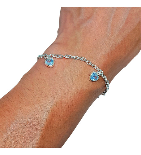 Pulsera Acero Blanco Con Dije Corazón Cubic Engarzado