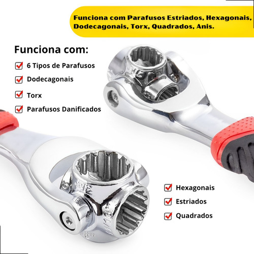 Chave Tigre Universal 48 Em 1 C/ 8 Bocas Ferramenta Completa Cor Chave Multiuso Multifuncional Prateada