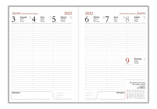 Imagem 2 de 2 de Agenda 2022 Semanal Capa Lisa Preta