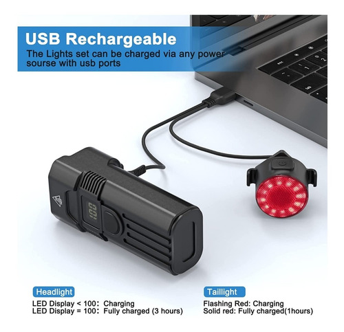 Imagen 7 de 9 de Linterna Luces Bicicleta Recargable 2000 Lúmenes 4 Led