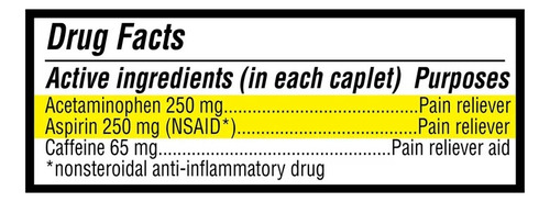 Equate Acetaminofen 250 Mg + Aspirina 250 Mg 200 Tabletas