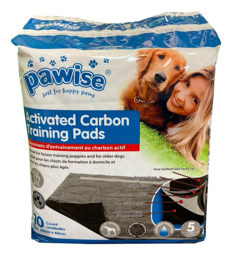 Pañales Entrenamiento Pawise Carbon Activado 60x60cm 10unid.