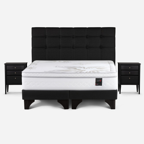 Cama Europea Rosen Art 4 Súper King + Muebles Issey Grafito