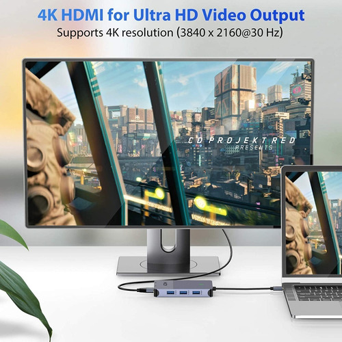 Hub Usb-c - 3 Port Usb 3.0 + Hdmi + Red + Pd + Sd - Pc/mac
