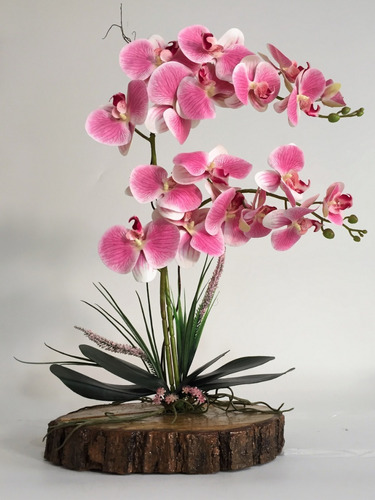Arranjo Orquídeas 3d Silicone Artificiais No Tronco Natural | Parcelamento  sem juros