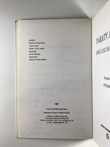 Livro Paraty Azul José Luiz De Souza 2ª Edição Gráfica E Editora Dias Ltda 1991 - E8