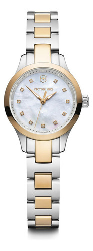 Reloj Alliance Xs Correa De Acero Inoxidable Bicolor, Dial Blanco Con Cristales Swarovski, Victorinox