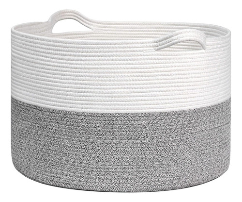 Cesta De Almacenamiento Multiusos Tejido De Algodón Con Asas Color Blanco Blanco-gris