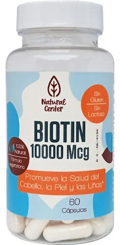 Biotin Biotina 10,000 Mcg Natural Center Americano X 60 Caps