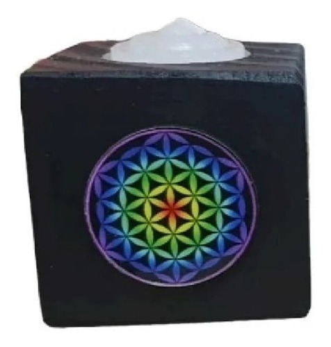 Porta Vela Cubo De Madera Con Mandala Fanal Para Velas Noche