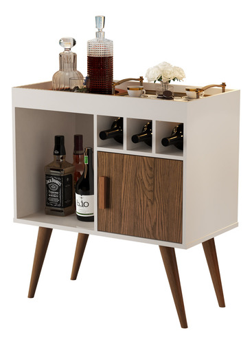 Bancada Buffet Aparador Paris Sala Retrô 1 Porta Cantinho Do Café Offwhite/freijó