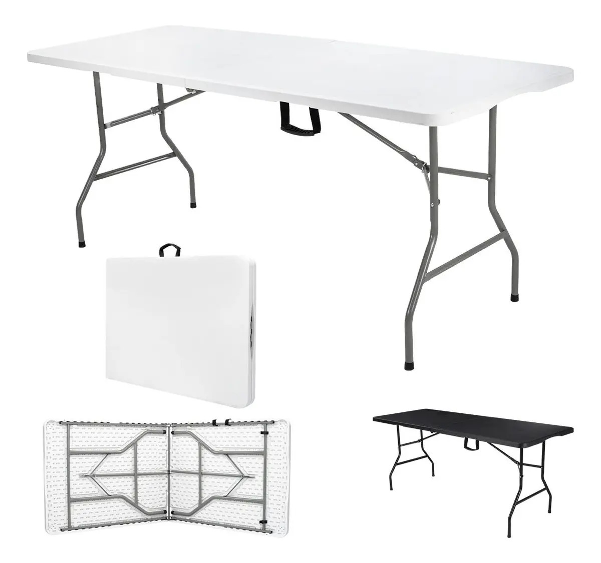 Mesa Plegable Exterior Tipo Portafolio Plástico Rectangular Portátil Jardín 1.80m SelectShop Color Blanco