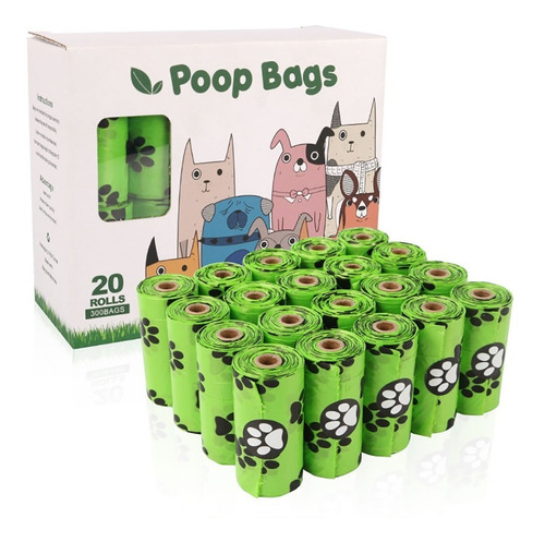 Caja 20 Rollos Biodegradables Para Mascotas Bolsas Popó 