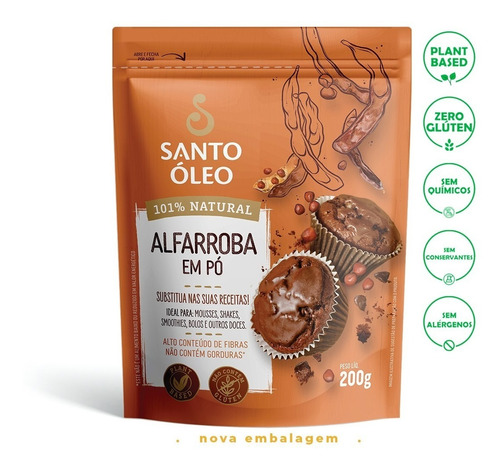 Alfarroba Em Pó Vegano Fibras Zero Glúten 200g Santo Óleo