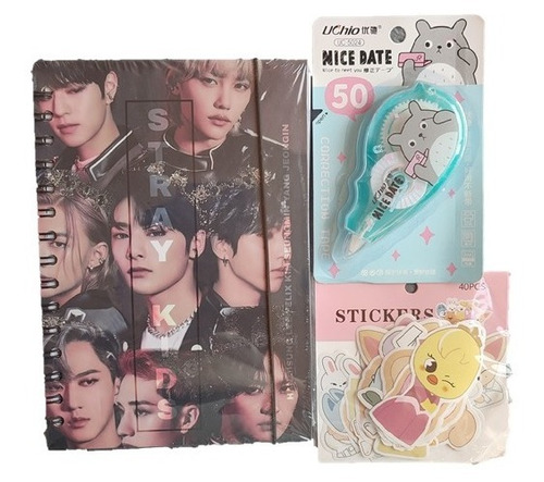 Set Libreta Stray Kids Kpop + Correctores + Stickers Kawaii