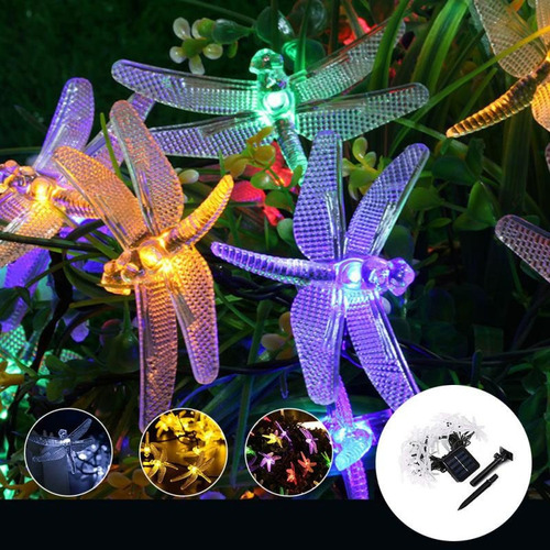 Imagen 2 de 10 de Serie De Luces Coloridas Libélula Carga Solar 6.5 M