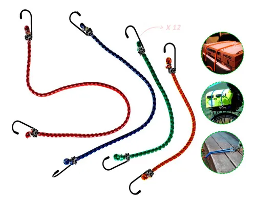 Combo X 12 Elasticos Amarres Para Motos Cuerdas Con Ganchos