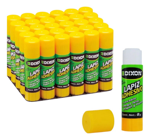 Paquete Lapiz Adhesivo Dixon 8gr 30 Piezas Barra Escolar Verde Lima