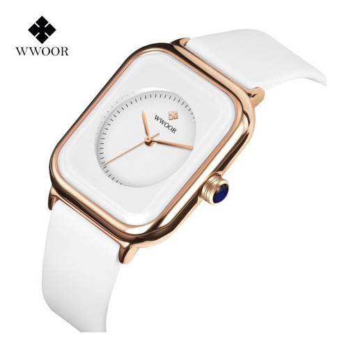Relógios Femininos De Couro E Quartzo Wwoor Fashion Cor Do Fundo Branco