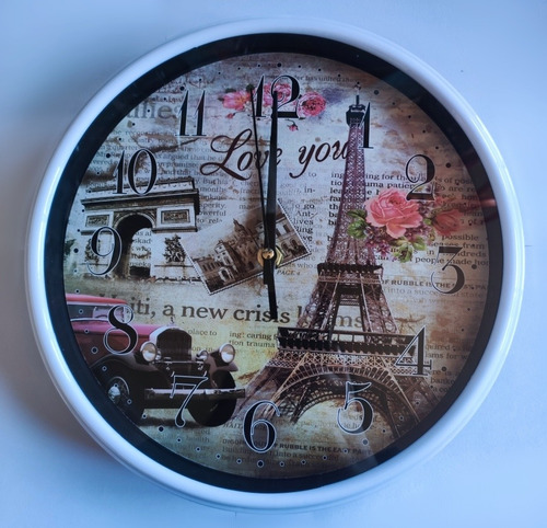 Reloj Mural Pared Circular 25cms Torre Eiffel Paris Vintage