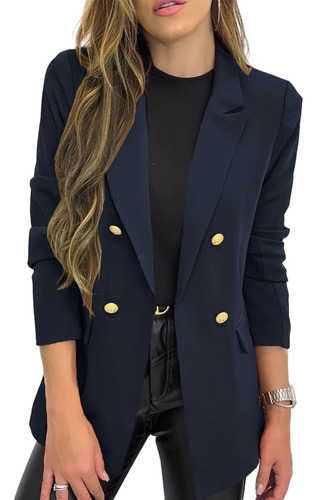  Blazer Manga Larga Casual De Color Entero Para Mujer