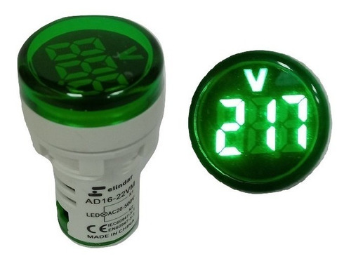 Voltímetro Digital 220vca 380vca Ojo De Buey 22mm Verde