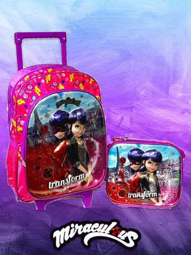Imagen 1 de 4 de Set Escolar De Maleta Grandre Y Lonchera Ladybug 3d