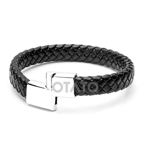 Pulsera Hombre - Pulsera Cuero Genuino Trenzado - Cierre Acero - Brazalete Hombre - Pulseras Hombre - Brazalete Cuero