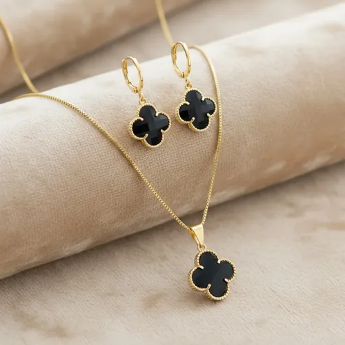 Conjunto Trevo Virgínia Colar E Brincos Folheado A Ouro 18k