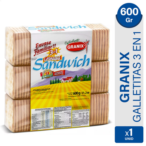 Galletitas Agua Granix Sandwich Crackers Granagua 3en1 600g
