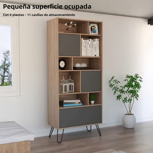 Librero Top Living Con Estantes Puertas Y Cajones En Ratán C Coral Oscuro