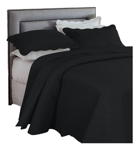 Kit Colcha Cama Queen Size 3 Peças Cobre Leito 2,40m X 2,60m Cor Preto