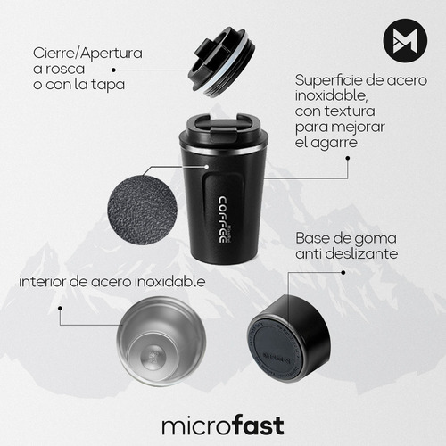 Imagen 5 de 9 de Vaso Térmico Para Café De Acero Inoxidable 510 Ml Premium