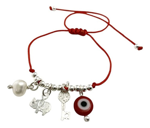 Pulsera Plata 925 Ajustable Multi Protección De Hilo Rojo