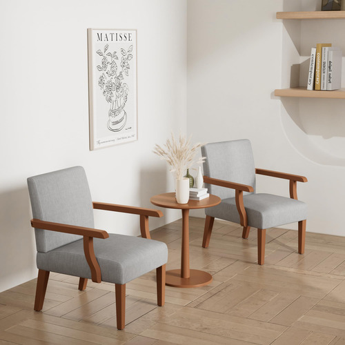 Juego De 2 Sillas Decorativas Con Mesa Auxiliar Redonda