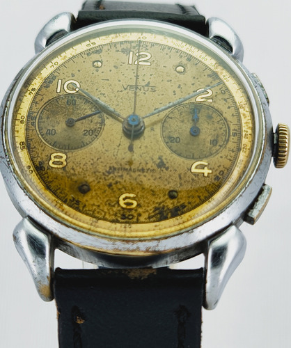 Reloj Cronografo Venus-landeron. Raro. Muy Antiguo. Excelent Negro Plateado Chocolate (Usado)