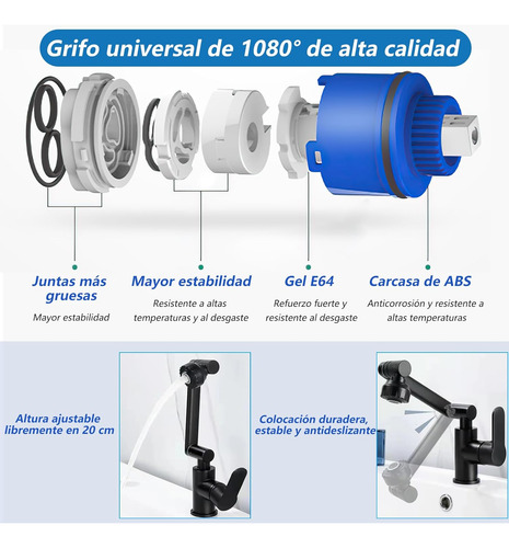 Llave Mezcladora Monomando Para Lavabo Baño Giratorio 1080°
