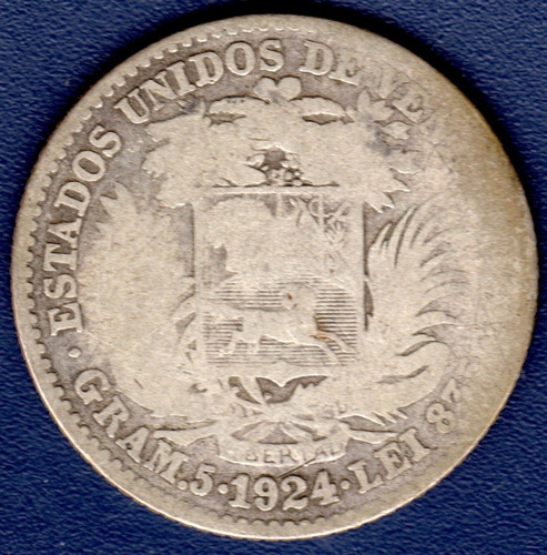 Moneda De Plata De 1 Bolívar Del Año 1924