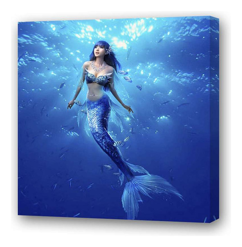 Cuadro 60x60cm Sirena Mar Oceano Azul Mitologia Agua