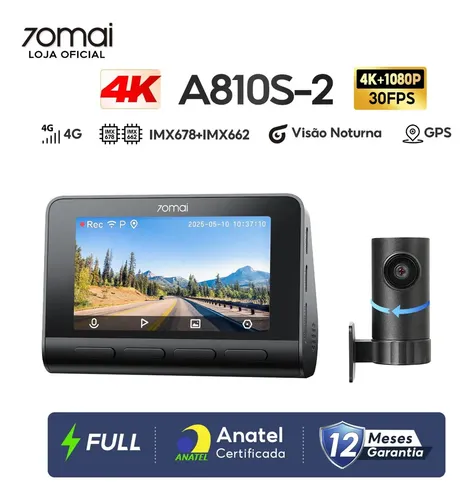 Câmera Veicular 70mai A810s-2 4K+1080P Câmera de Carro com Visão ...