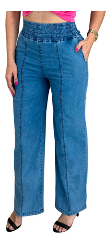 Calça Jeans Molinha Leve Social Wide Leg Pantalona Modelador