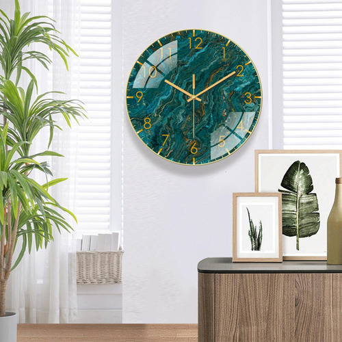 Reloj De Pared Marmoleado Sin 12 Pulgadas Redondo Para Verde