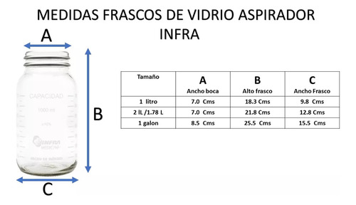 Frasco Vidrio Tapa Manguera Aspirador Succion Infra 1 Lts