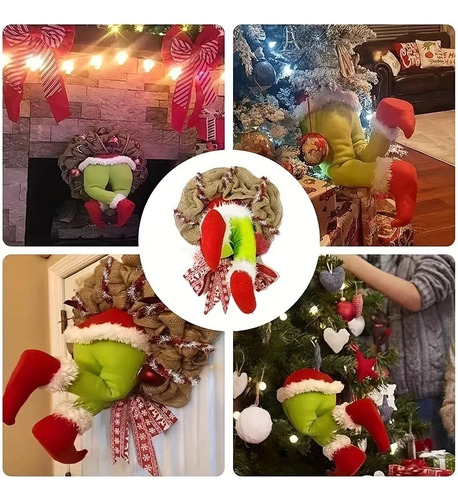Corona De Felpa Navideña Grinch Para Decoración De Puerta